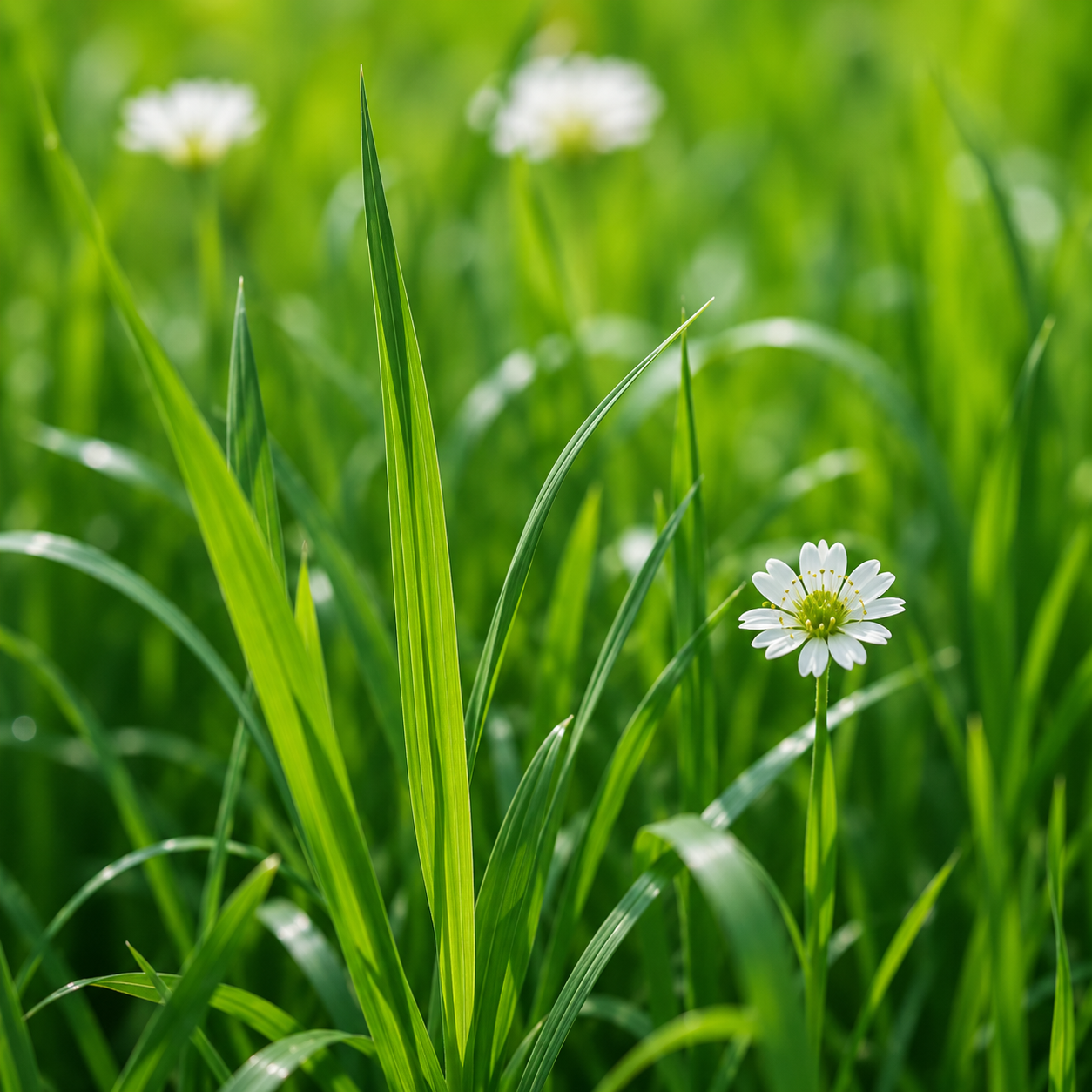 Grüne Wiese mit Wildblumen